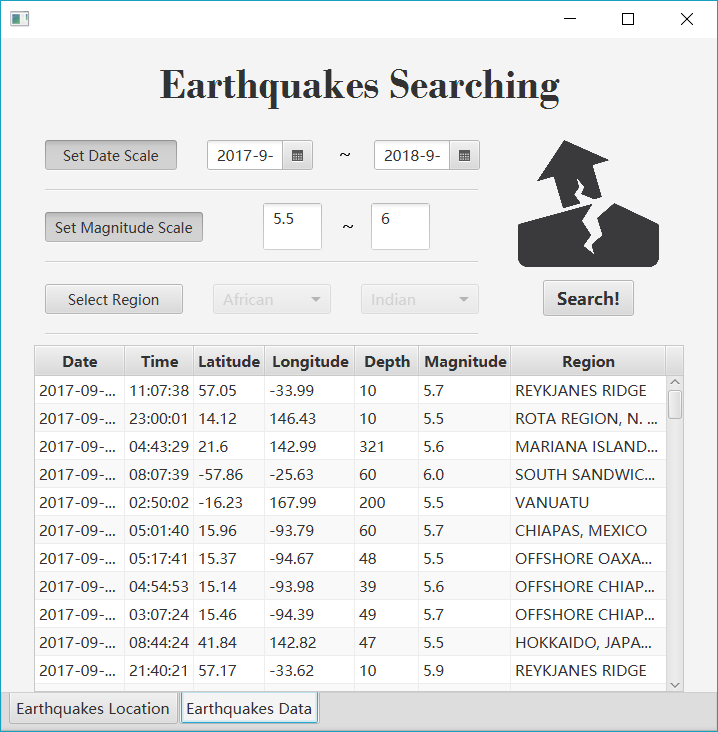 Earthquakes Search